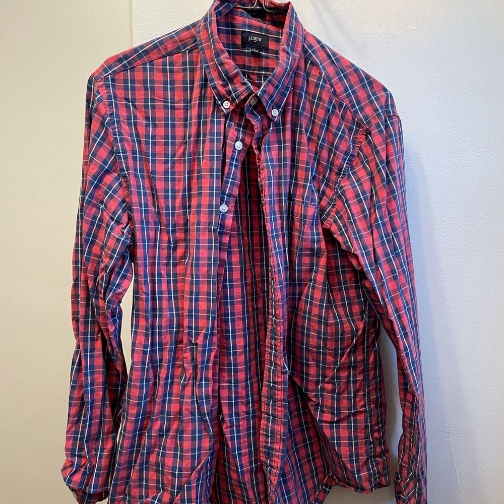 J crew red and blue button down